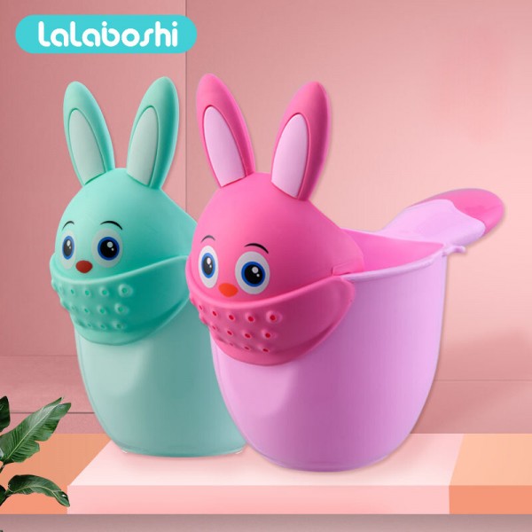 [Lalaboshi] Cốc Gội Đầu Cho Bé Thỏ Hoạt Hình Tắm Vòi Hoa Sen Thìa Rửa Trẻ Em