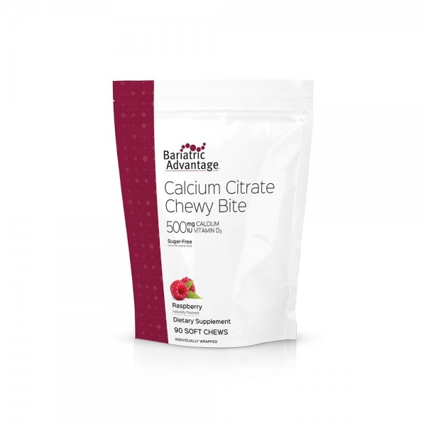 Bariatric Advantage - Calcium Citrate Chewy Bites 500mg Raspberry Flavor for Bariatric Surgery Patients Including Gastric Bypass and Sleeve Gastrec...