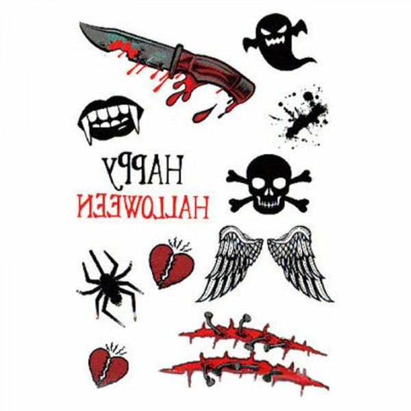 Halloween Terrified Skull Broken Heart Tattoo stickers waterproof