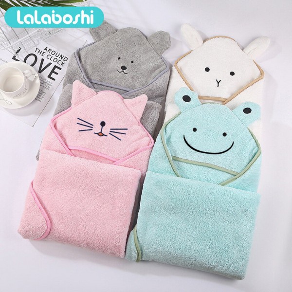 [Lalaboshi] Khăn Tắm Cho Bé Khăn Tắm Lông Cừu San Hô Hoạt Hình Cho Trẻ Sơ Sinh 90*90Cm Với Chăn Sơ Sinh Bé Áo Choàng Tắm