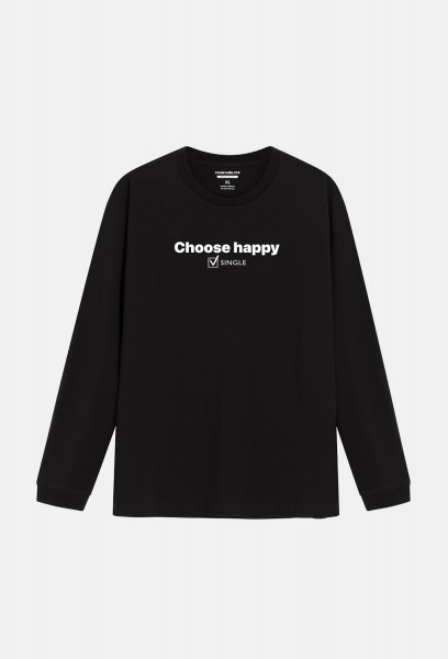 Áo thun dài tay nam Cotton Compact in  Choose happy- Choose single màu đen