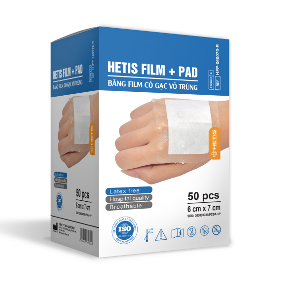 Miếng Băng dán bảo vệ vết thương có gạc Hetis Film Pad chống thấm nước hút dịch vết thương (nhiều size)